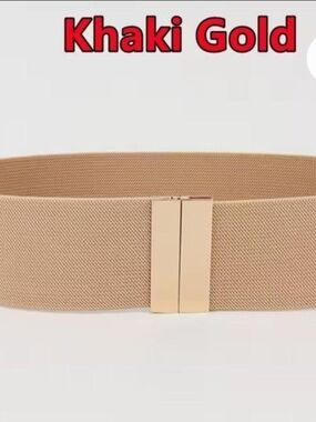 Source Unknown Beige Elastic Belt with Gold Magnetic Buckle